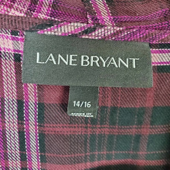 Lane Bryant Plaid Kimono Open Front Fringe Hem Waterfall Cardigan Size 14 16 - Picture 3 of 5